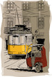 vector illustration of a tramway in Lisbon, Portugal