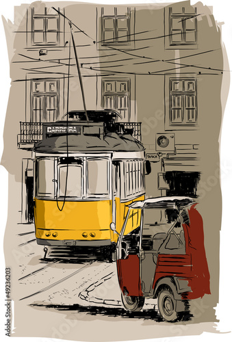 Vector: vector illustration of a tramway in Lisbon, Portugal vector illustration of a tramway in Lisbon, Portugal