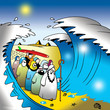 Moses leads the Jews which include a surfer