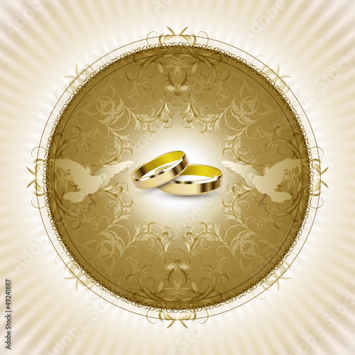Vector: Beautiful vintage wedding invitation card with rings Beautiful vintage wedding invitation card with rings