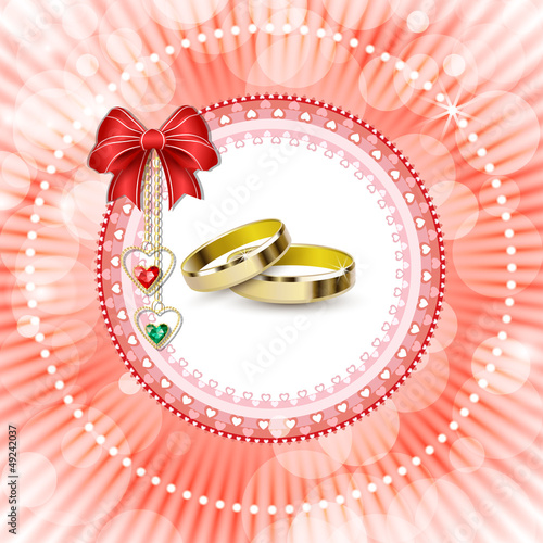 Vector: Wedding invitation card with rings, diamonds and bow Wedding invitation card with rings, diamonds and bow