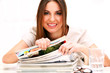 Young caucasian woman with journals