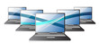 Set of laptops computers with waves,