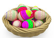 Basket with modern colorful painted Easter eggs