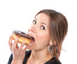 Photo: Woman enjoy sweet donut Woman enjoy sweet donut