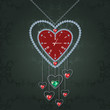 Illustration: Heart-clock with diamonds and chain on elegant green background Heart-clock with diamonds and chain on elegant green background