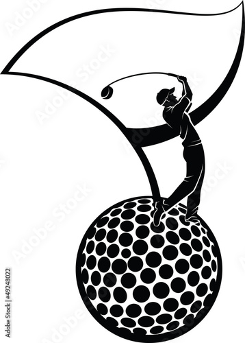 Vector: Golfer, Golf Ball, & Golf Flag Silhouette Golfer, Golf Ball, & Golf Flag Silhouette