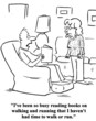 Out of shape man is reading too much