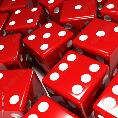Illustration: Lots of red dice close up Lots of red dice close up
