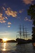 Sailing ship in Stockholm at sunset