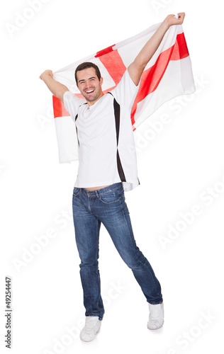 Photo: Portrait Of A Happy Man Holding An English Flag Portrait Of A Happy Man Holding An English Flag