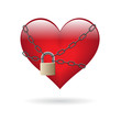 red heart locked with chain isolated on white