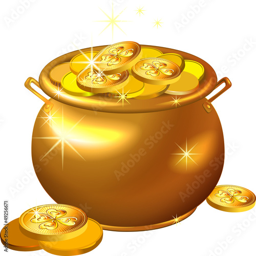 Vector: vector St. Patrick`s Day gold pot with coins vector St. Patrick`s Day gold pot with coins