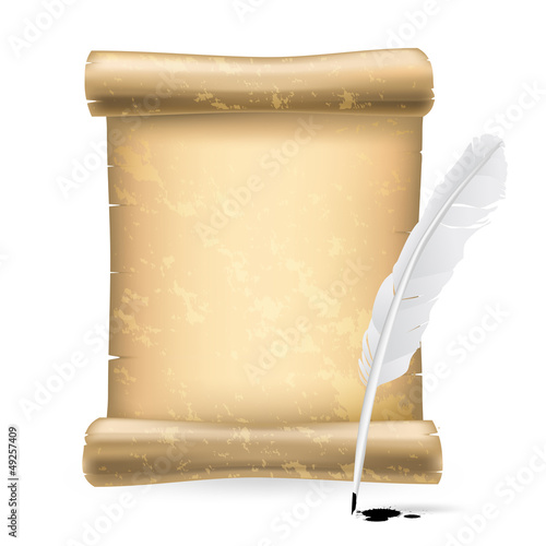 Vector: white feather and old scroll white feather and old scroll