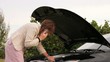 Woman having car trouble dolly left
