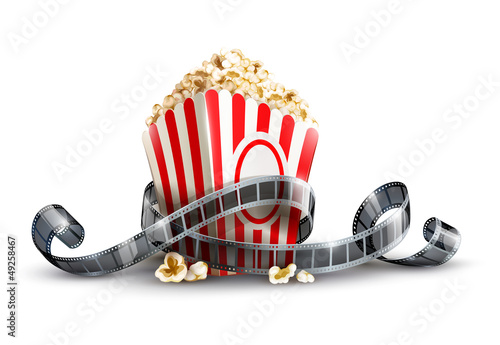 Vector: paper bag with popcorn and movie reel vector illustration paper bag with popcorn and movie reel vector illustration