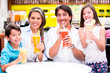 Happy family at a cafeteria