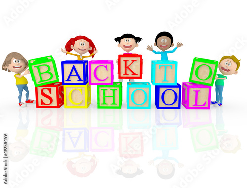 Illustration: 3D happy kids going back to school 3D happy kids going back to school