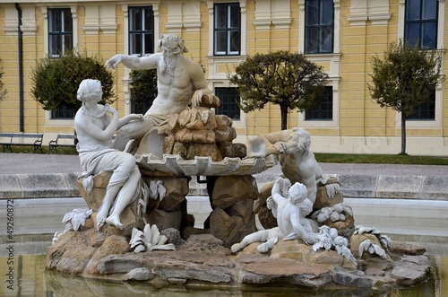 Photo: Fountain sculptures Schonbrunn Palace, Vienna Austria. Fountain sculptures Schonbrunn Palace, Vienna Austria.