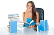 tired teen girl with books