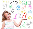 School girl with hand written school theme