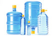 Clean drinking water in blue plastic bottles