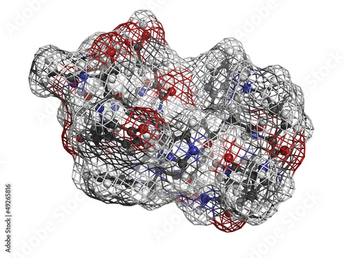 Illustration: Afamelanotide skin pigmentation drug molecule. Afamelanotide skin pigmentation drug molecule.