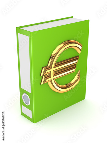 Illustration: Green folder with golden symbol of euro. Green folder with golden symbol of euro.