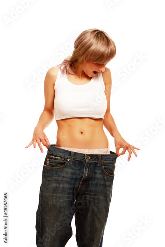 Photo: A young woman showing how much she lost A young woman showing how much she lost