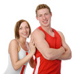 Photo: happy sports pair of male and female. isolated on white happy sports pair of male and female. isolated on white