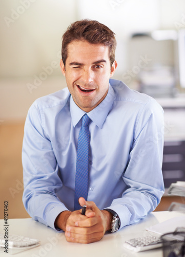 Photo: Trying out his charm in the office Trying out his charm in the office