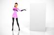 Super woman with advertising billboard on white background