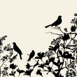 Floral Silhouettes Background Corner with Birds