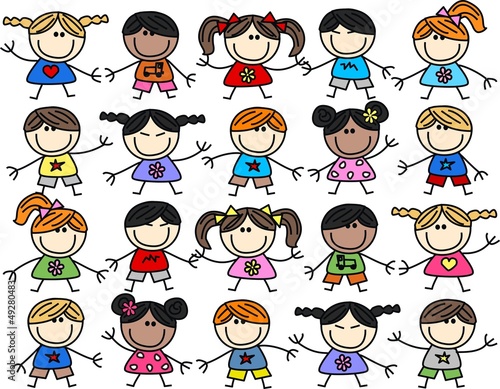 Illustration: mixed ethnic children background seamless mixed ethnic children background seamless