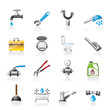 realistic plumbing objects and tools icons - vector icon set