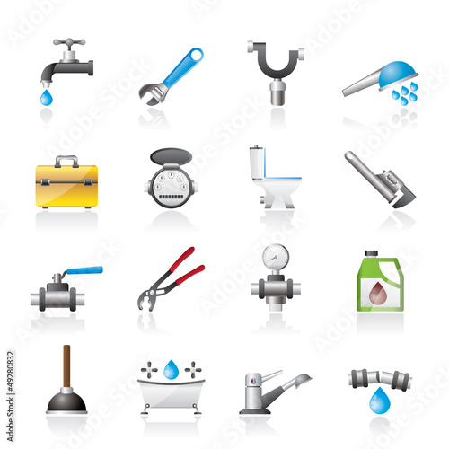 Vector: realistic plumbing objects and tools icons - vector icon set realistic plumbing objects and tools icons - vector icon set