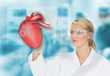 Doctor consulting heart diagram on touchscreen display