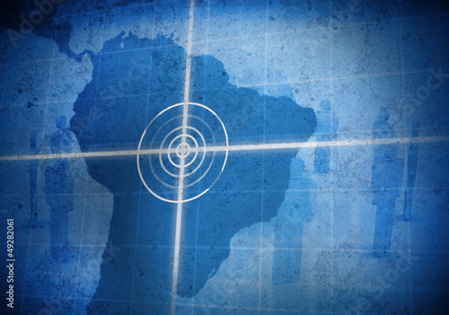 Photo: Digital global grid focusing on south america grunge style Digital global grid focusing on south america grunge style