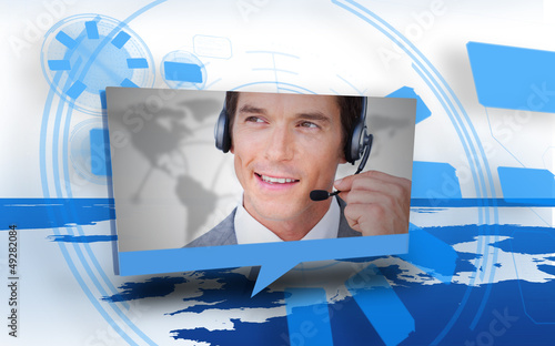 Photo: Digital speech box showing man in headset Digital speech box showing man in headset