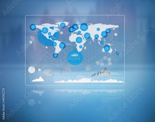 Photo: Futuristic screen with the world map Futuristic screen with the world map