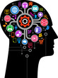 human head with an interface icons