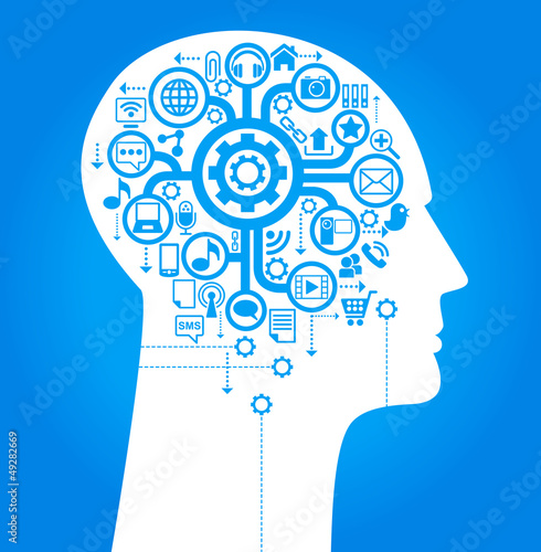 Vector: human head with an interface icons human head with an interface icons
