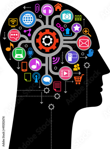 Vector: human head with an interface icons human head with an interface icons