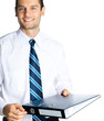 Businessman with folder, isolated on white