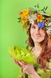 Foto: Spring woman with nest Spring woman with nest