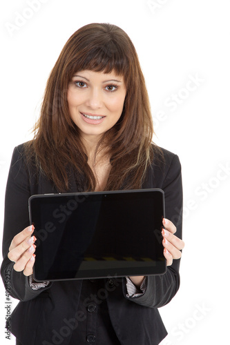 Photo: Junge hübsche Geschäftsfrau mit Tablet Junge hübsche Geschäftsfrau mit Tablet