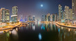 Dubai Marina from Bridge with Moon