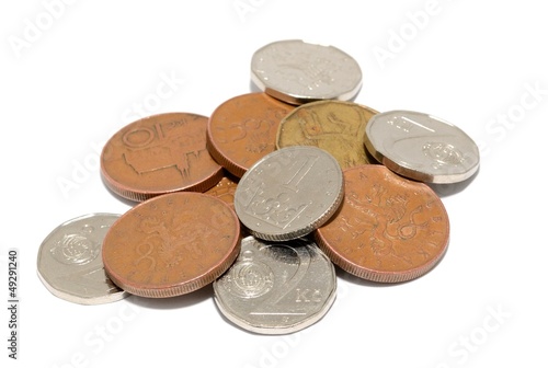 Photo: Macro shot of czech coins isolated on a white background. Macro shot of czech coins isolated on a white background.