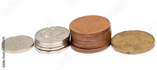 Photo: Macro shot of czech coins isolated on a white background. Macro shot of czech coins isolated on a white background.