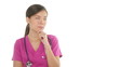 Medical nurse thinking serious looking side